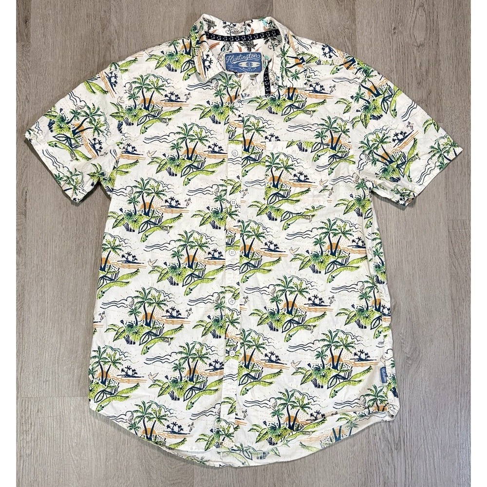 Huntington Button Down Hawaiian Shirt Men's Size L Tropical Aloha Beach Print